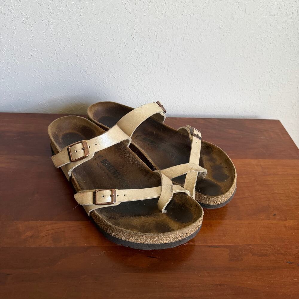 Birkenstock Mayari Ecru Nubuck Leather Slip On Toe Loop  Sandals Womens 40